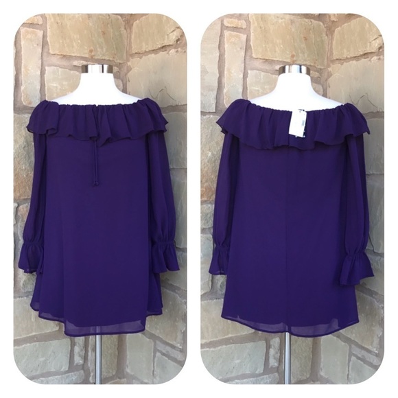 NWT Xtraordinary Purple Ruffle Off Shoulder Top S - Picture 3 of 6